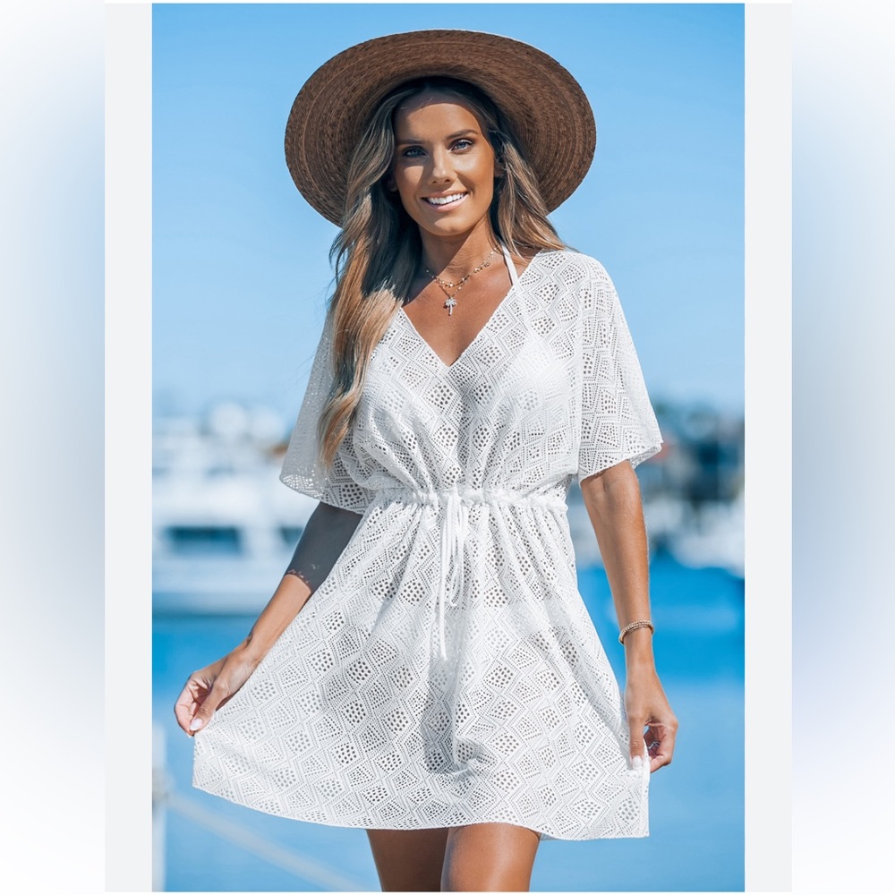 NWT White Crochet Short Sleeve Cover-Up Dress by CUPSHE 🌴